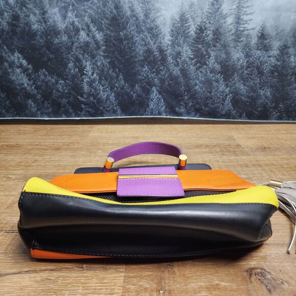 Braccialini Retro Color Block Italian Leather Top Handle Bag Crossbody - Picture 5 of 13